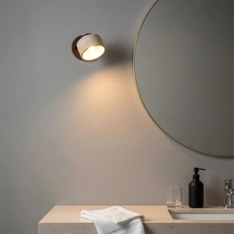 Euroselle Adjustable Wall Sconce With Natural Travertine And Wood