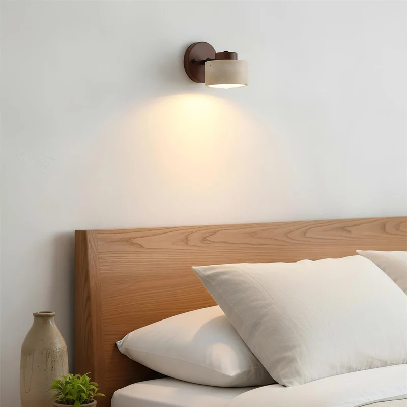 Euroselle Adjustable Wall Sconce With Natural Travertine And Wood