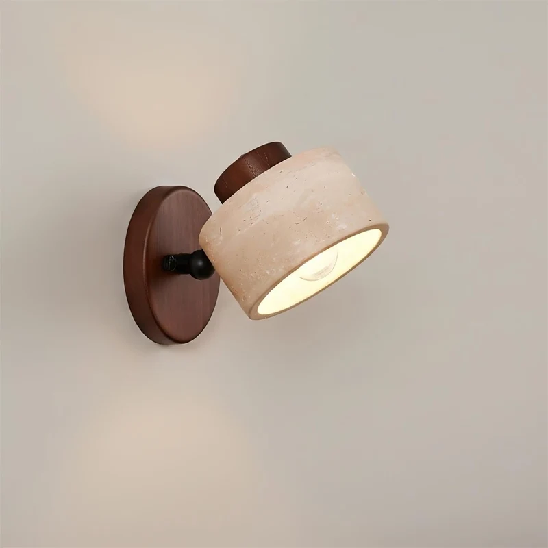 Euroselle Adjustable Wall Sconce With Natural Travertine And Wood
