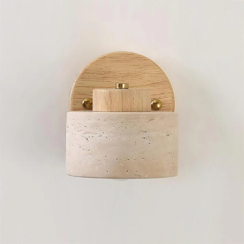 Euroselle Adjustable Wall Sconce With Natural Travertine And Wood