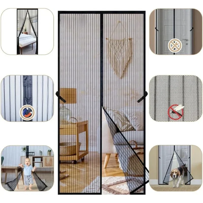 Euroselle Mosquito-Resistant Door Curtain With Touchless Passage 100x210 cm For Living Room Bedroom