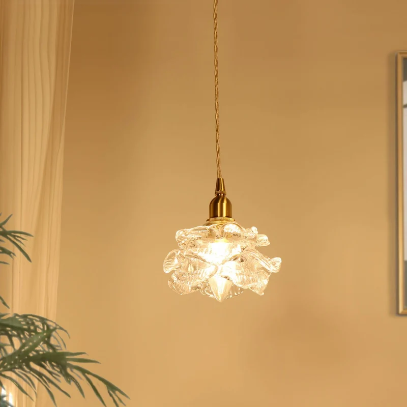Rose Pendant Light With Glass Shade And Copper Body, E14 Base Euroselle