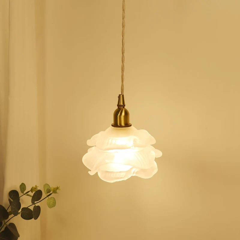 Rose Pendant Light With Glass Shade And Copper Body, E14 Base Euroselle