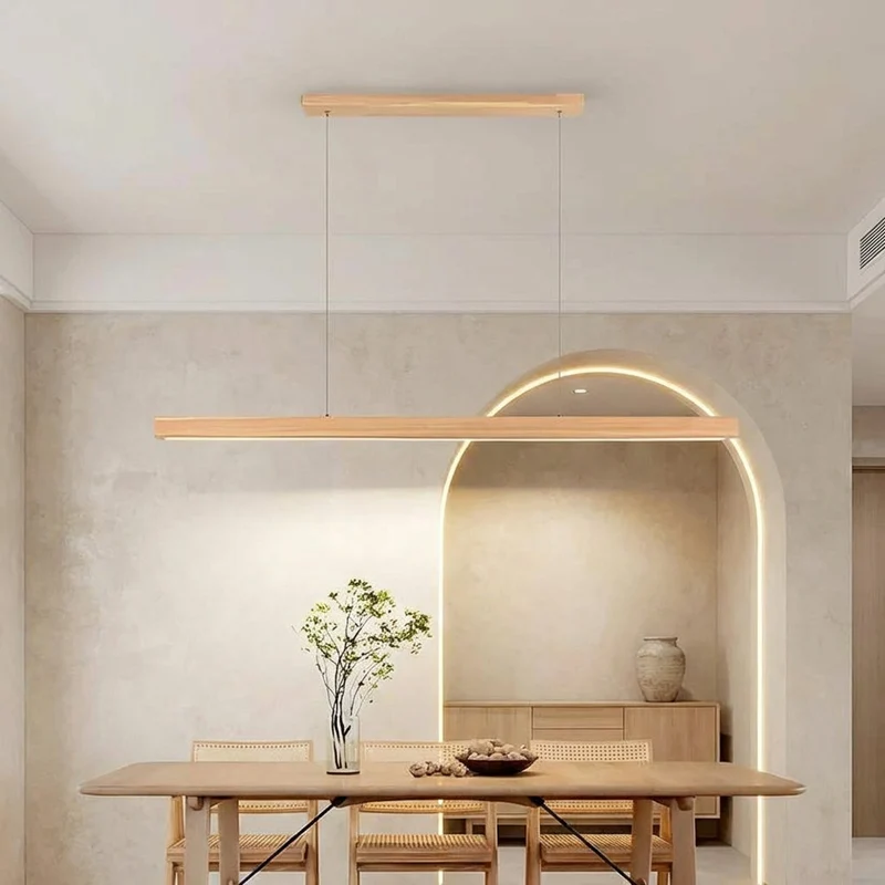 Arcwood Solid Wood Linear Pendant Lighting For Kitchen Islands And Dining Tables By Euroselle