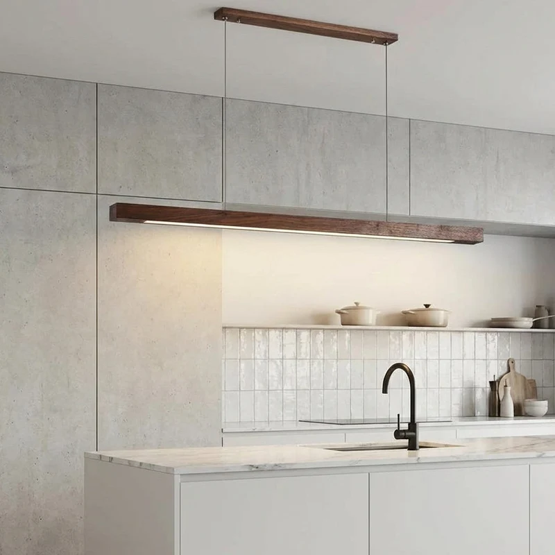 Arcwood Solid Wood Linear Pendant Lighting For Kitchen Islands And Dining Tables By Euroselle