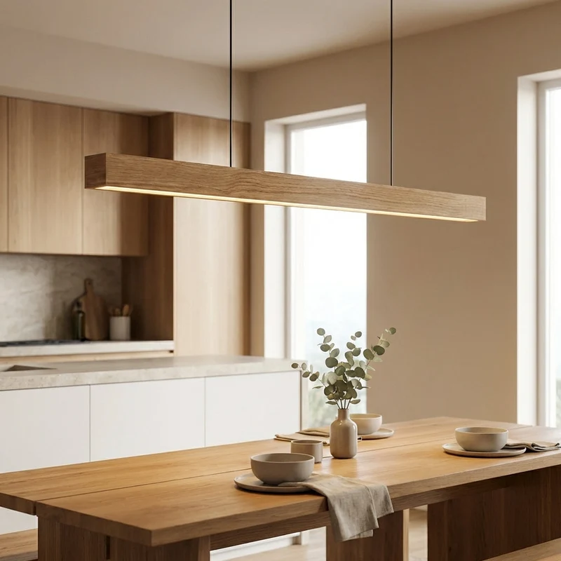 Arcwood Solid Wood Linear Pendant Lighting For Kitchen Islands And Dining Tables By Euroselle