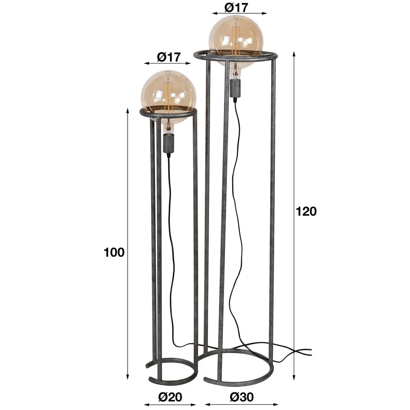 Stehlampe 2L match 2er-Set Ø200 mm Lichtquelle – Alt Silber Finish