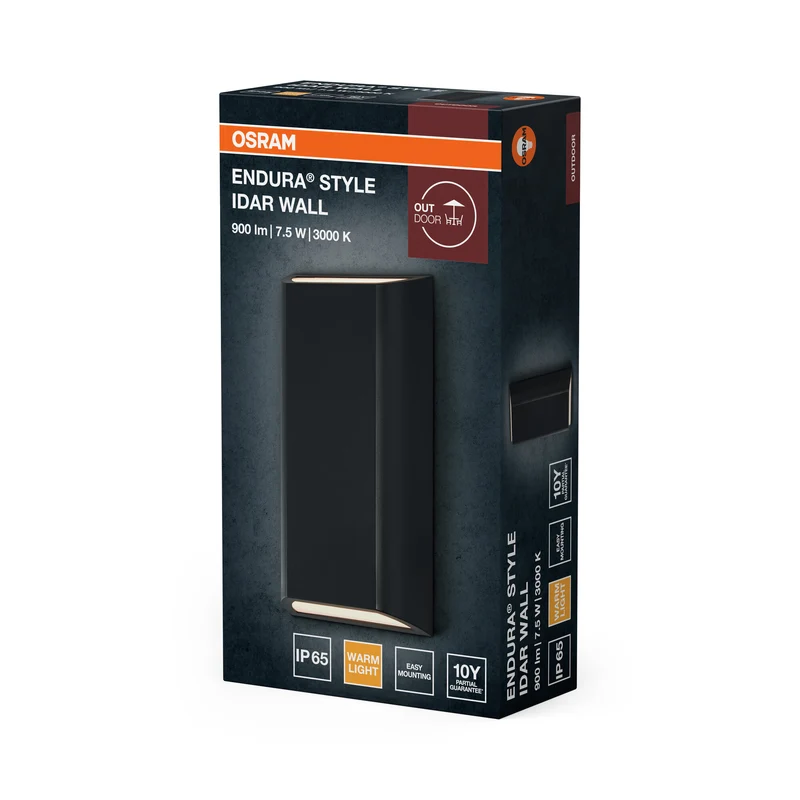OSRAM ENDURA STYLE IDAR WALL Außenleuchte, 7,5W, 340lm, Wandleuchte, dunkelgrau, IP65 Schutzklasse, 3. 000K Farbtemperatur, warmweiße Lichtfarbe