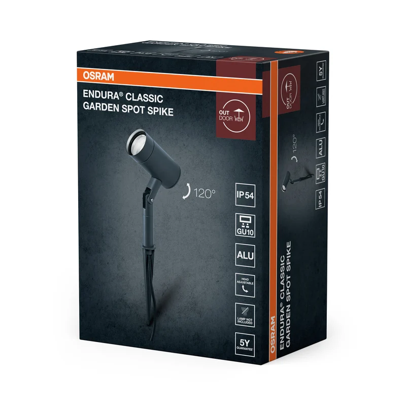 OSRAM ENDURA Classic Garden Spotspike GU10 Außen-Spießleuchte, schwarz, GU10-Sockel (max 35W), kann mit einfacher oder smarter Lampe bestückt werden, ausrichtbarer Leuchtenkopf, Schutzklasse IP54