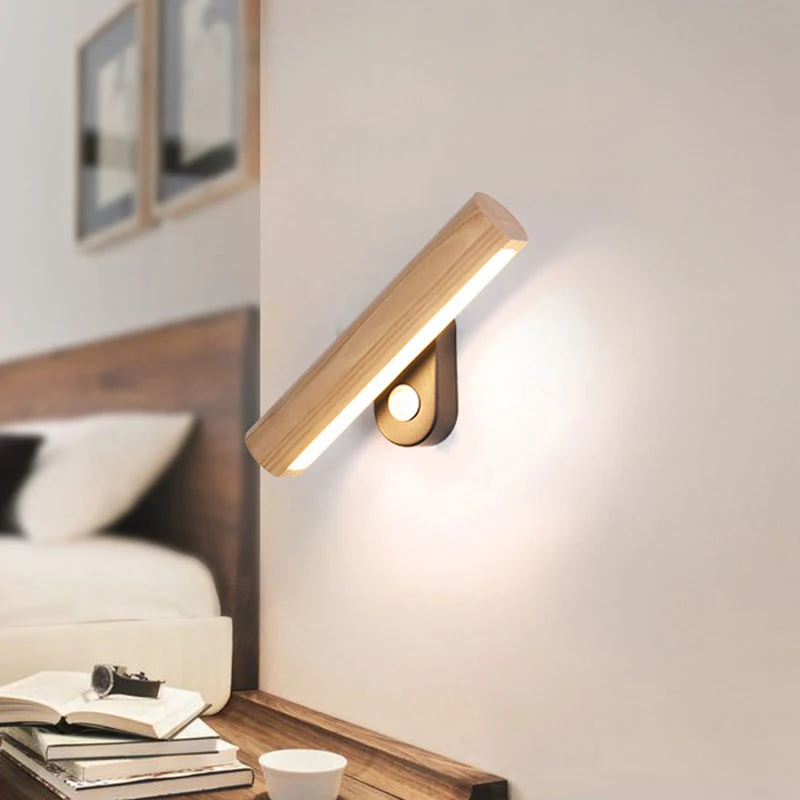 Euroselle Rotatable LED Wall Sconce With Wood Finish And Dual Color Temperature Two Size Options