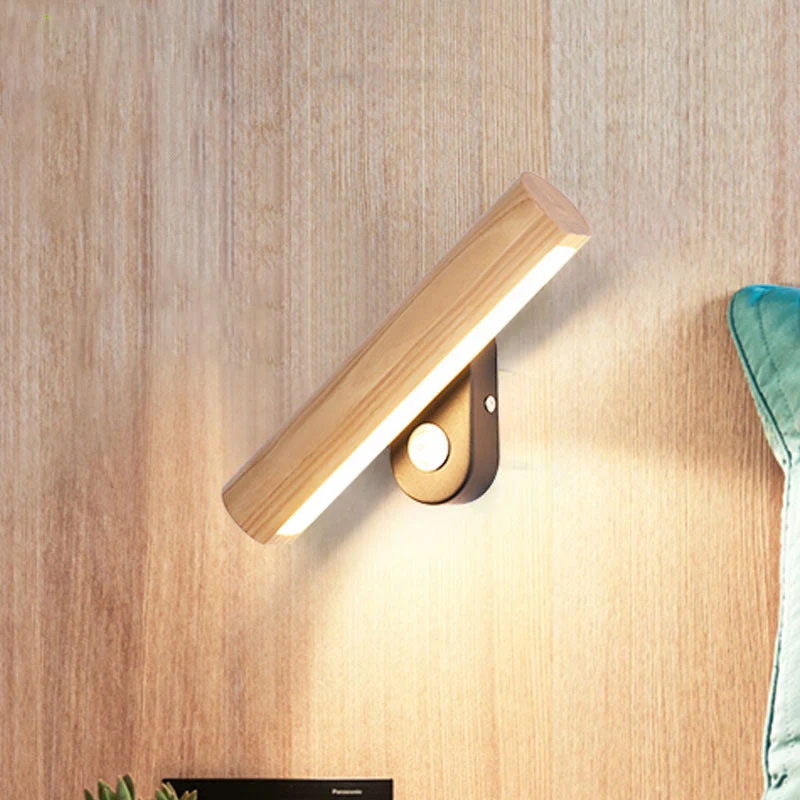Euroselle Rotatable LED Wall Sconce With Wood Finish And Dual Color Temperature Two Size Options