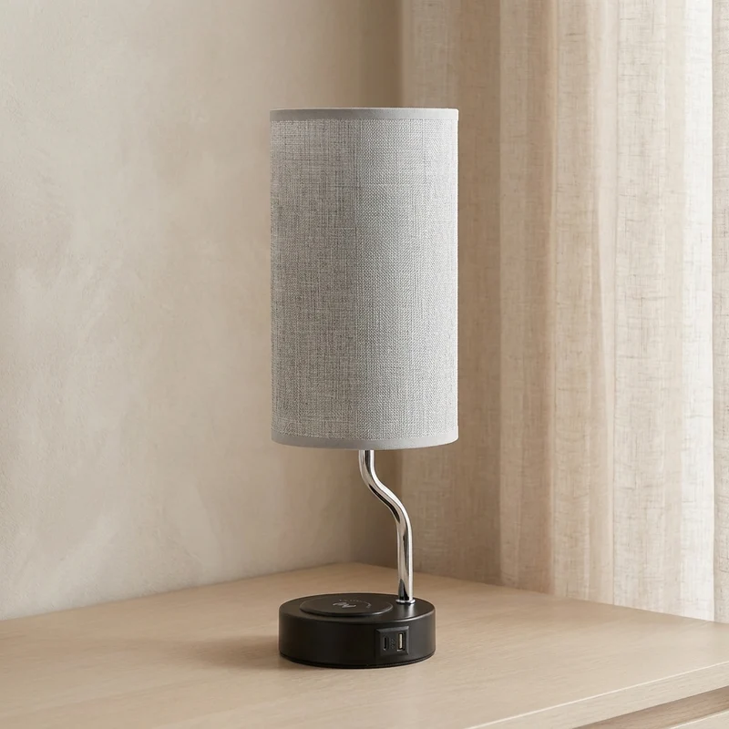 Bedside Table Lamp With Metal Construction, Wireless Charging Base, And Touch Control Euroselle