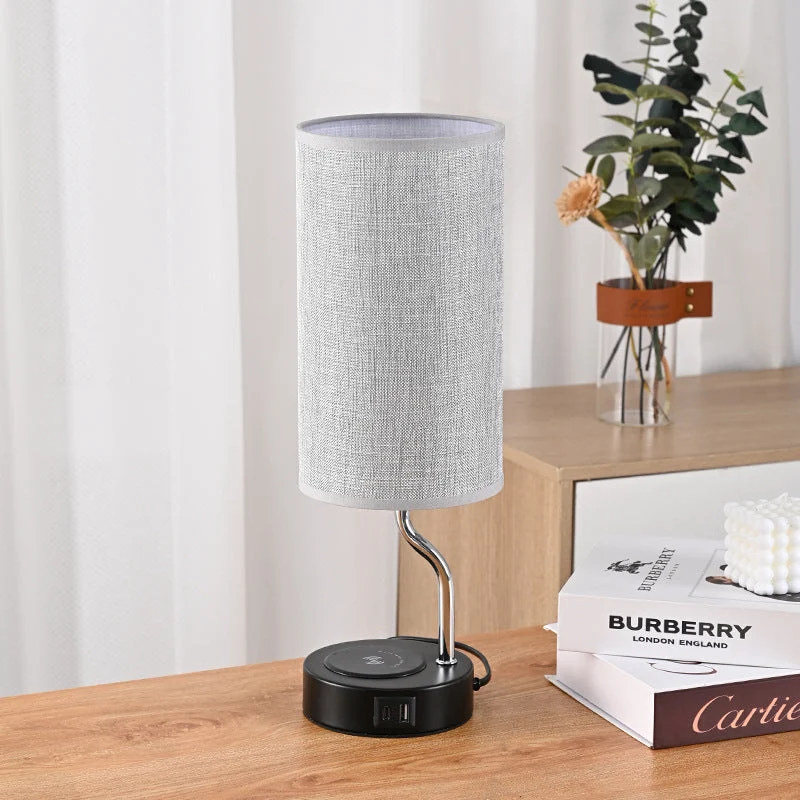 Bedside Table Lamp With Metal Construction, Wireless Charging Base, And Touch Control Euroselle