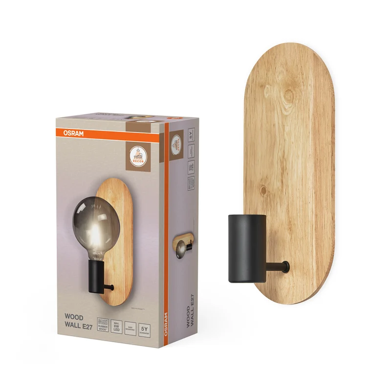 OSRAM DECOR Wood Wall Wandleuchte, schwarz/holz, E27