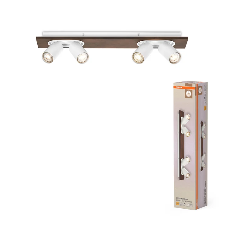 OSRAM DECOR SPOT MERCURY Deckenleuchte, 4 x 3,4W, Holzoptik, weiß