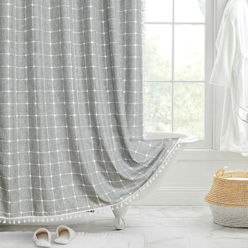 Euroselle 360 Degree Linen Shower Curtain With Tassels And Waterproof Design