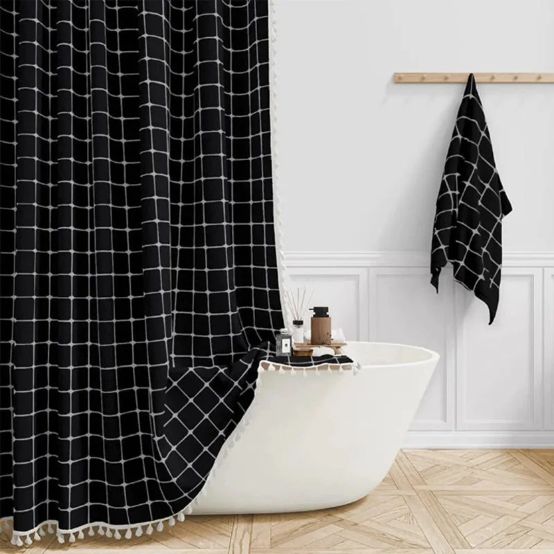 Euroselle 360 Degree Linen Shower Curtain With Tassels And Waterproof Design