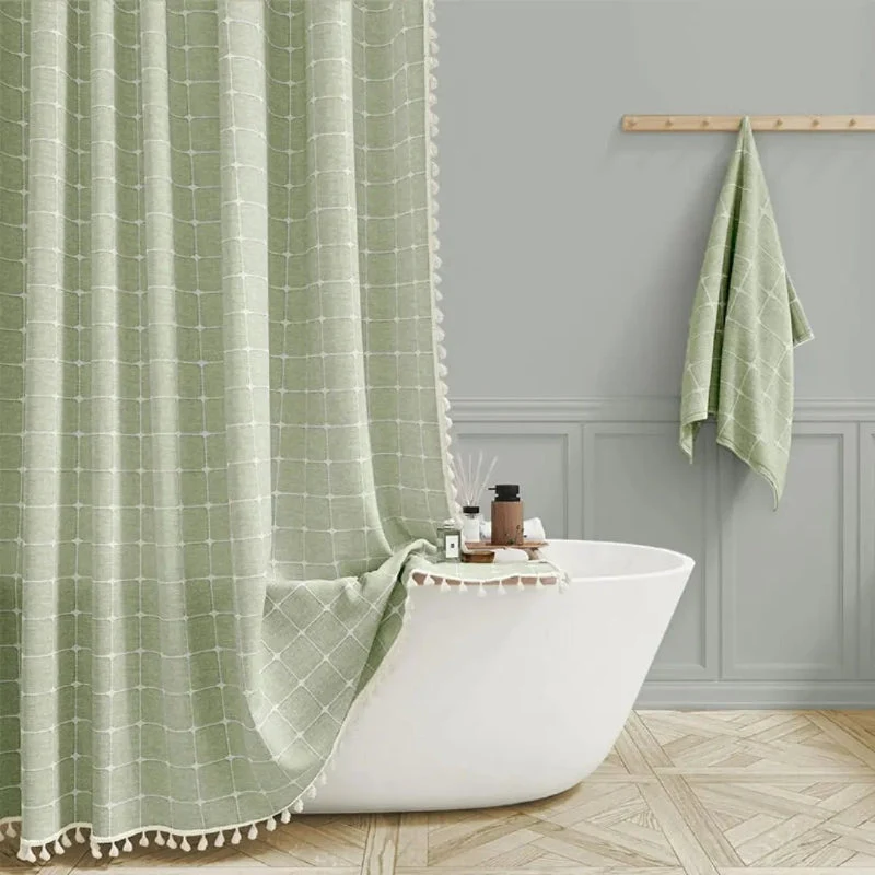 Euroselle 360 Degree Linen Shower Curtain With Tassels And Waterproof Design