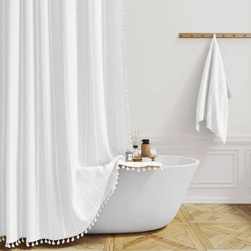 Euroselle 360 Degree Linen Shower Curtain With Tassels And Waterproof Design