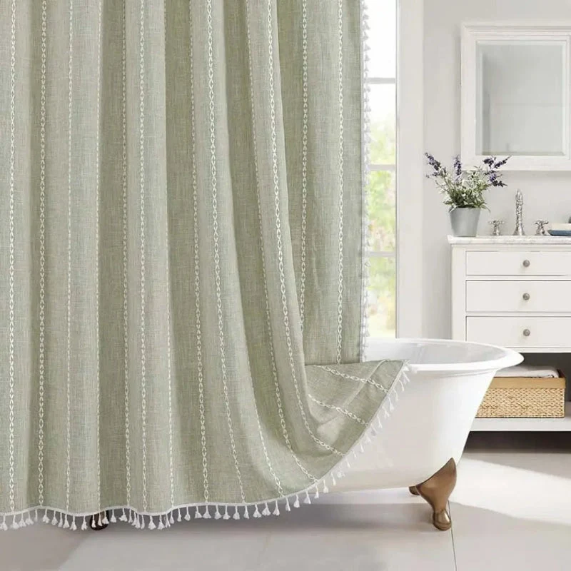 Euroselle 360 Degree Linen Shower Curtain With Tassels And Waterproof Design