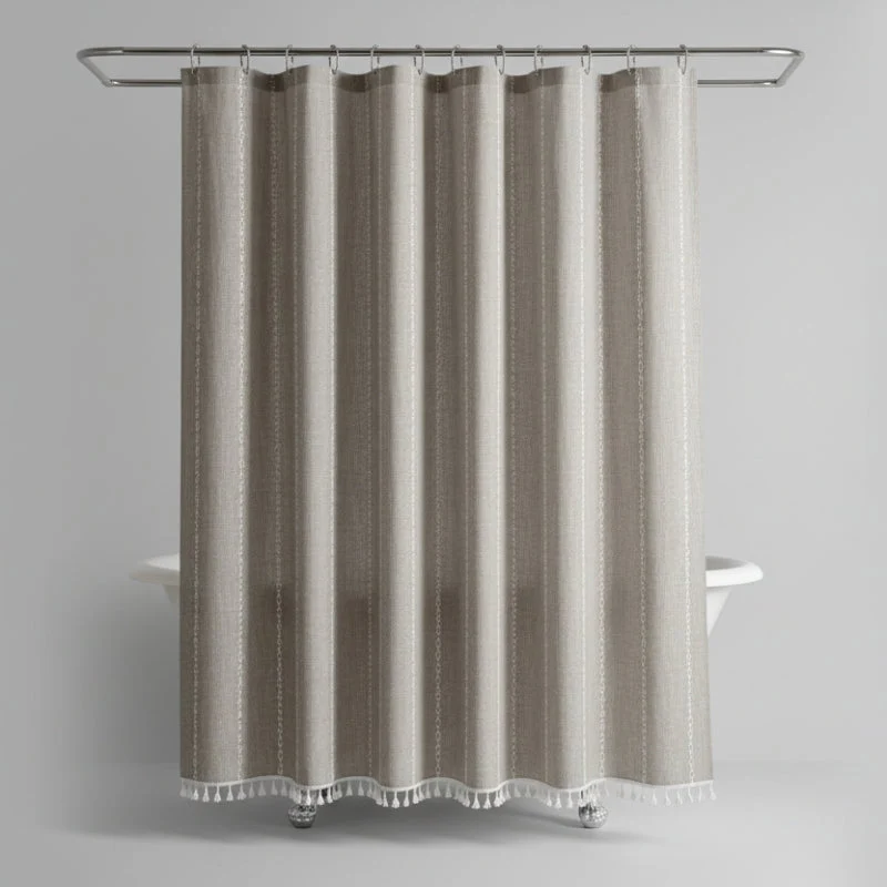 Euroselle 360 Degree Linen Shower Curtain With Tassels And Waterproof Design
