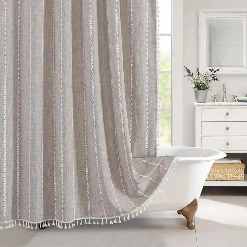 Euroselle 360 Degree Linen Shower Curtain With Tassels And Waterproof Design