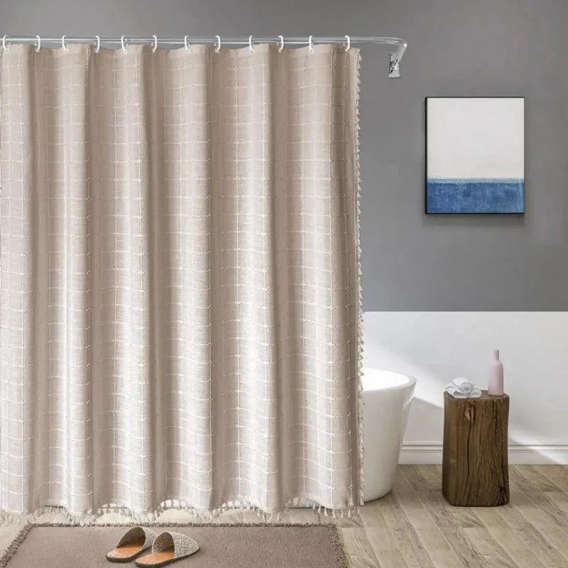 Euroselle 360 Degree Linen Shower Curtain With Tassels And Waterproof Design