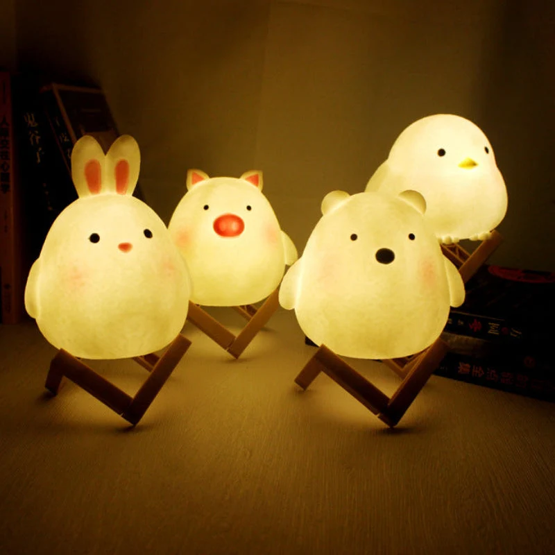 Animal Character LED Night Light In Soft Silicone Portable Lamp By Euroselle