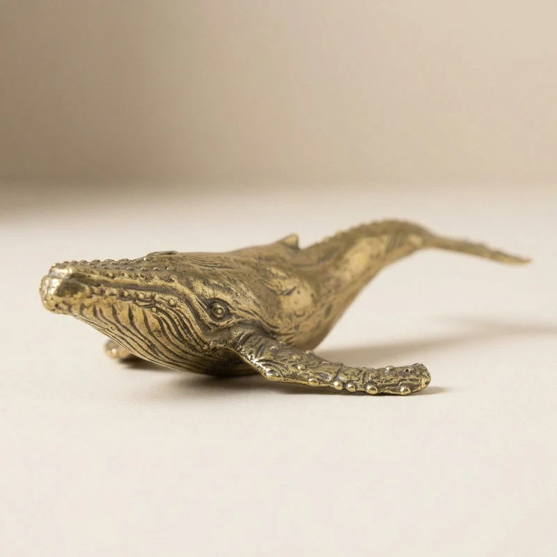 Handcrafted Brass Whale Figurine For Coastal Table Decor Euroselle