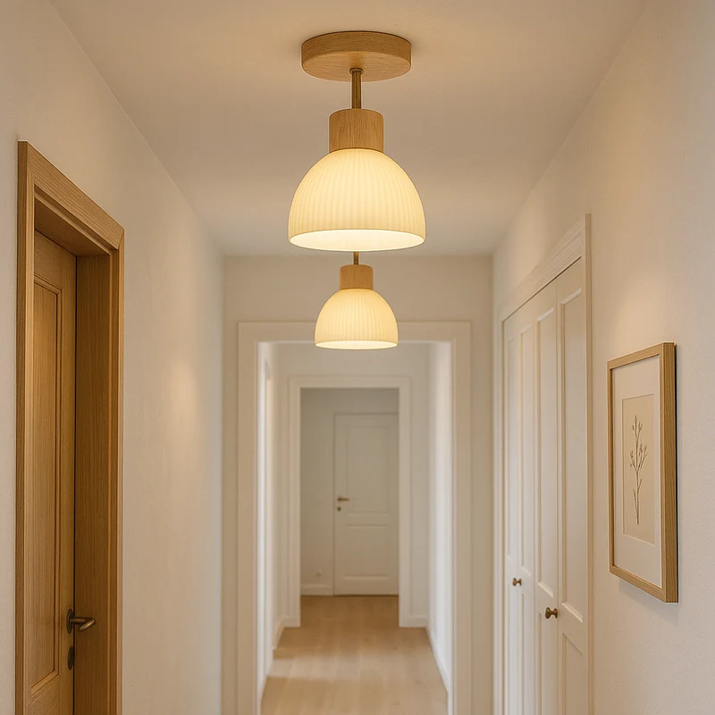 Euroselle Flush Mount Ceiling Light Wood And Glass E27, 18 cm