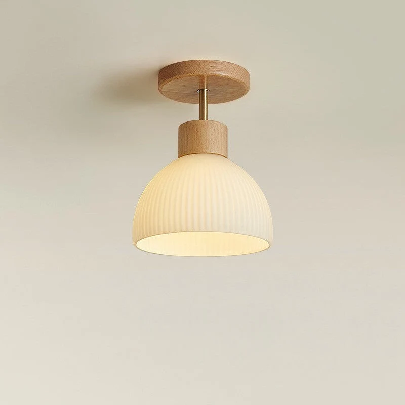 Euroselle Flush Mount Ceiling Light Wood And Glass E27, 18 cm