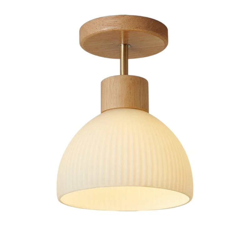 Euroselle Flush Mount Ceiling Light Wood And Glass E27, 18 cm