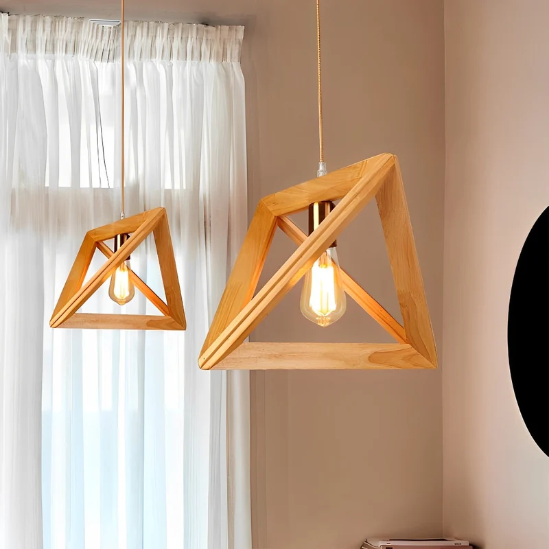 Euroselle Geometric Wood Frame Chandelier With Adjustable E27 Hanging Light