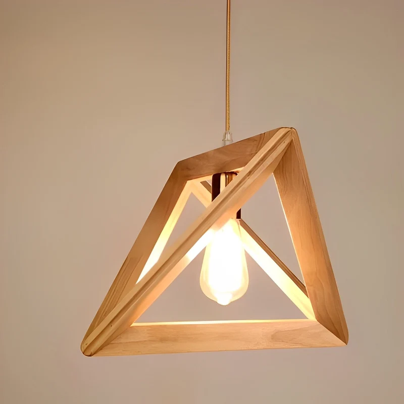 Euroselle Geometric Wood Frame Chandelier With Adjustable E27 Hanging Light
