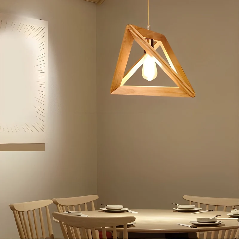 Euroselle Geometric Wood Frame Chandelier With Adjustable E27 Hanging Light