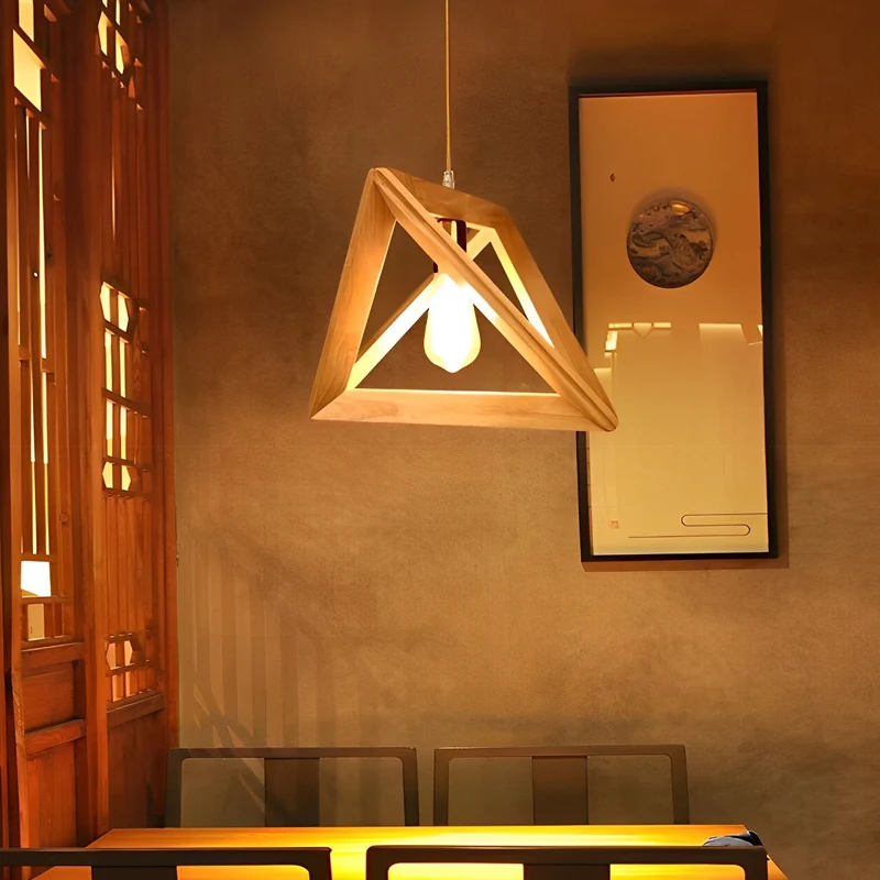 Euroselle Geometric Wood Frame Chandelier With Adjustable E27 Hanging Light