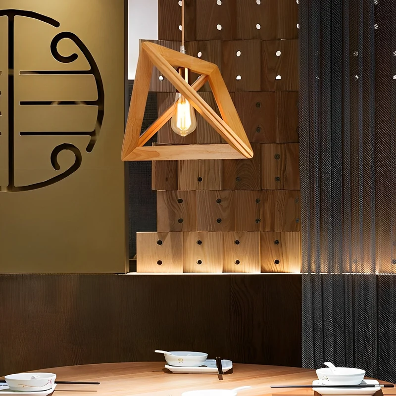 Euroselle Geometric Wood Frame Chandelier With Adjustable E27 Hanging Light