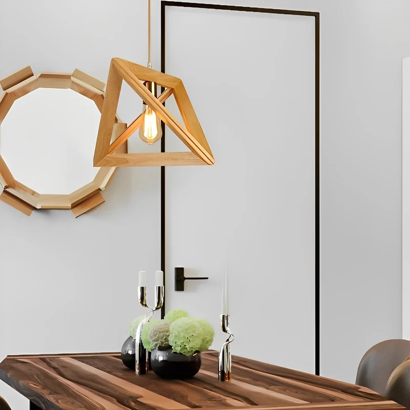 Euroselle Geometric Wood Frame Chandelier With Adjustable E27 Hanging Light