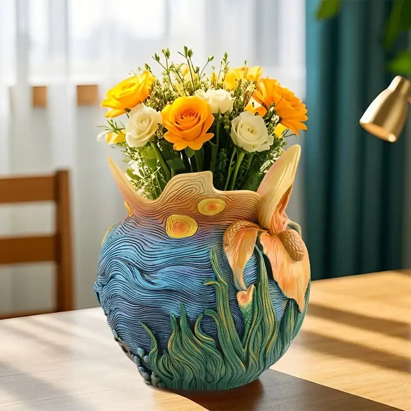 Euroselle Van Gogh Inspired Handcrafted Vase For Elegant Home Decor