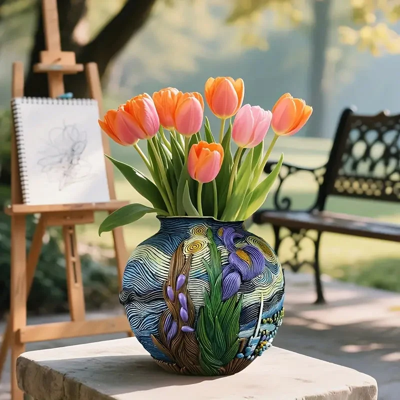 Euroselle Van Gogh Inspired Handcrafted Vase For Elegant Home Decor