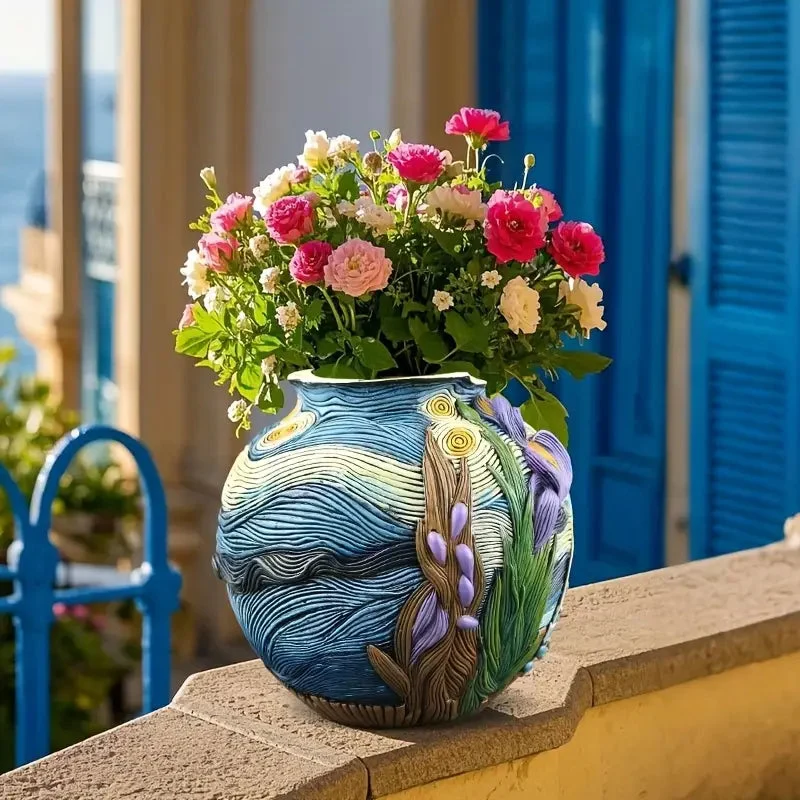 Euroselle Van Gogh Inspired Handcrafted Vase For Elegant Home Decor