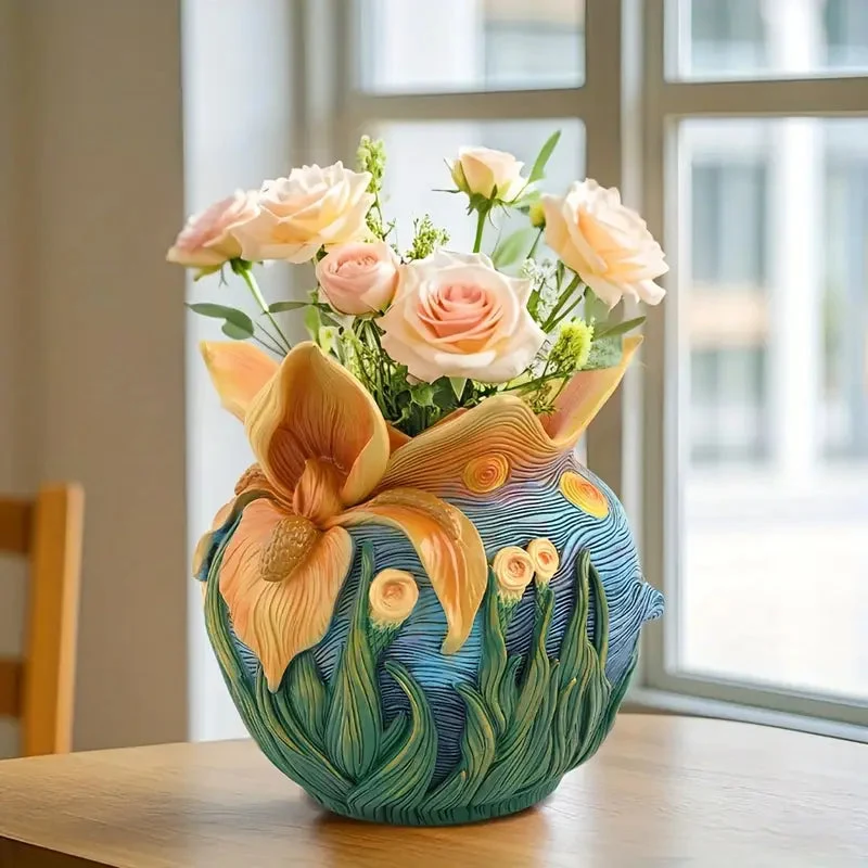 Euroselle Van Gogh Inspired Handcrafted Vase For Elegant Home Decor