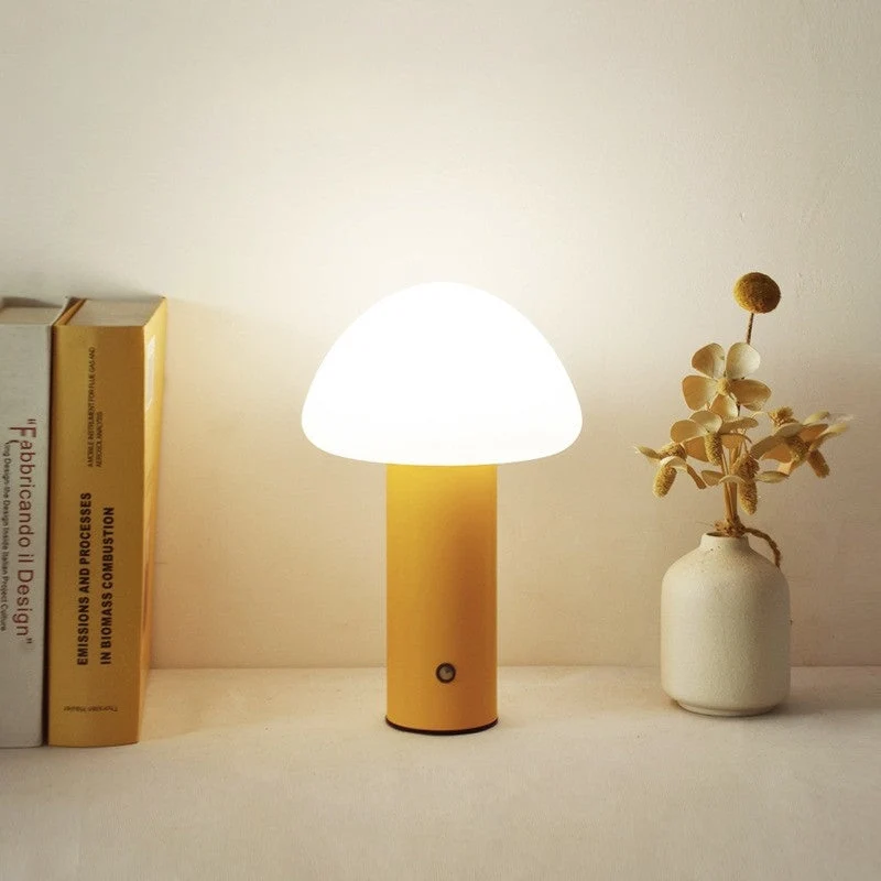 Euroselle Cordless LED Mushroom Table Lamp With Soft Illumination And Rechargeable Battery