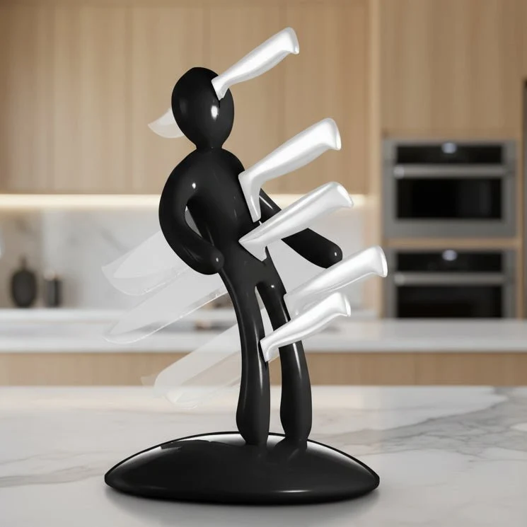 Euroselle Artistic Humanoid Knife Organizer With Secure Blade Storage, Space-Saving Countertop Design