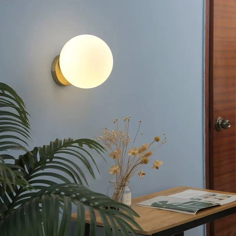 Euroselle Sphere Bedside Wall Light With Glass Shade And Gold Metal Finish E27 Single Fixture
