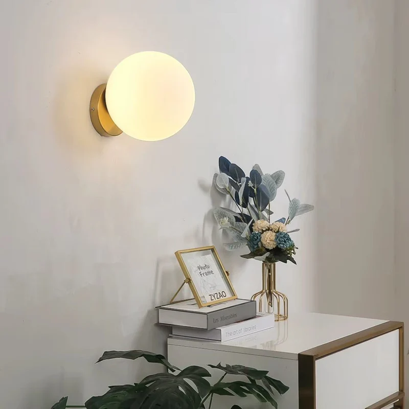 Euroselle Sphere Bedside Wall Light With Glass Shade And Gold Metal Finish E27 Single Fixture