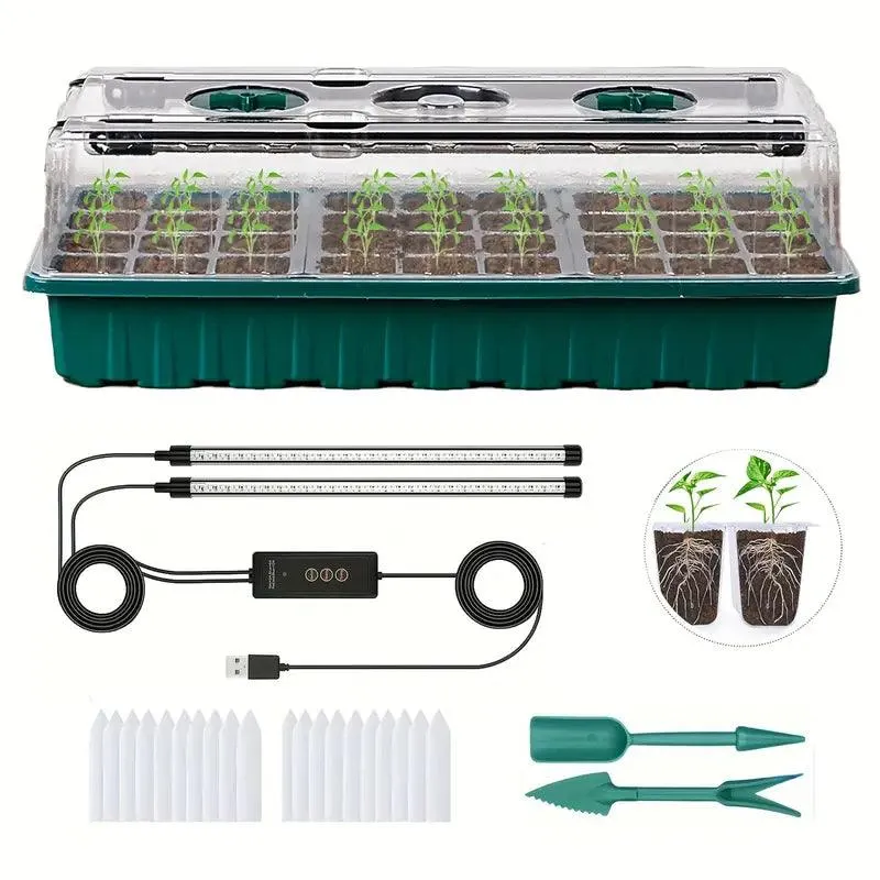 36-Cell Indoor Plant Growing Kit With LED Grow Light And Humidity Dome Euroselle