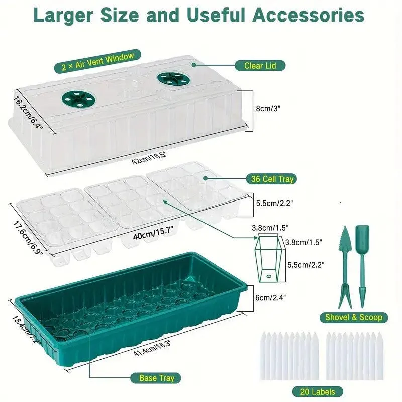 36-Cell Indoor Plant Growing Kit With LED Grow Light And Humidity Dome Euroselle