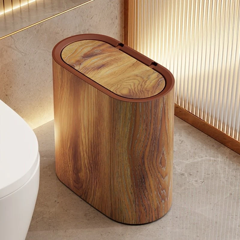 Euroselle Oval Marble-Pattern Waste Bin for Modern Interiors, Compact and Stylish