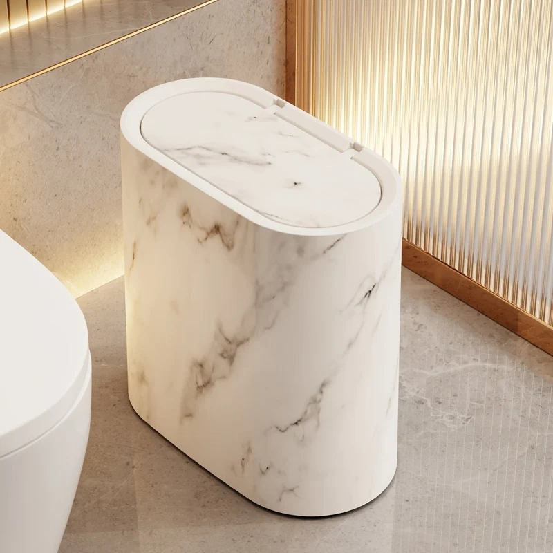 Euroselle Oval Marble-Pattern Waste Bin for Modern Interiors, Compact and Stylish